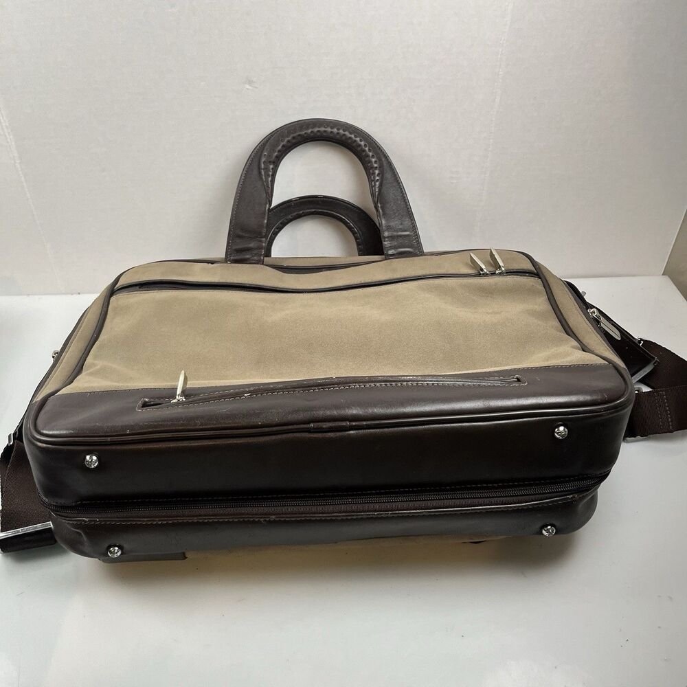 TUMI Achievement 23641MC 2-Way Business Bag Nylon & Brown Leather Tan (Flaws) - Picture 9 of 11